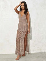 SORTYGO - Glamorous V-Neck Backless Knit Beach Maxi Dress in