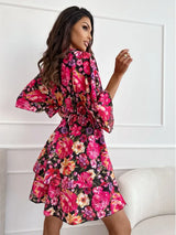 SORTYGO - Vibrant Floral Kimono Sleeve Mini Dress in