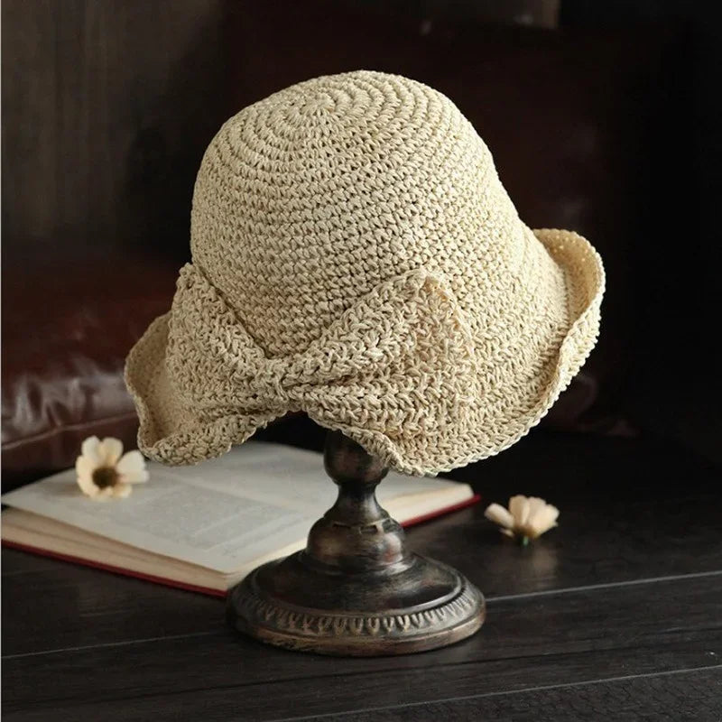 SORTYGO - Handwoven Boho Chic Straw Sun Hat with Bow in 5