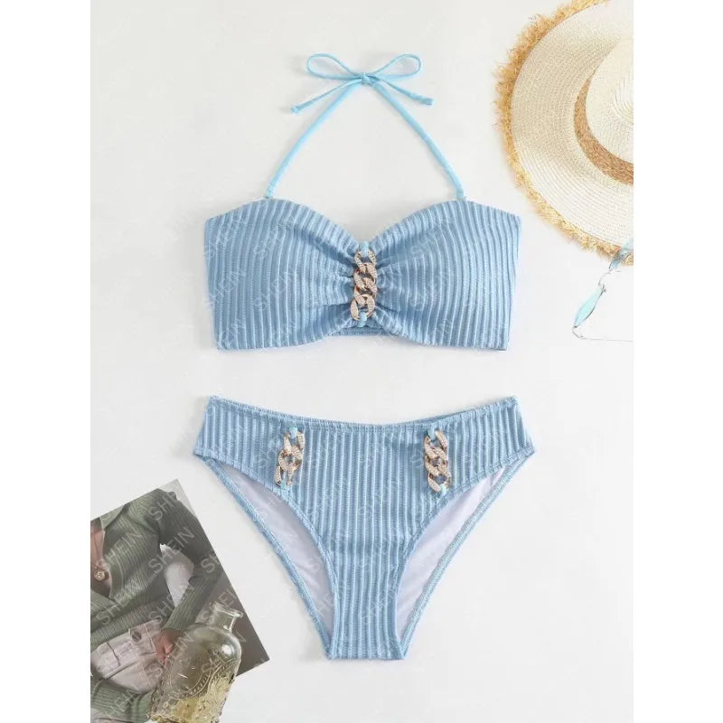 SORTYGO - Glamorous High-Waisted Bikini Set in Light Blue