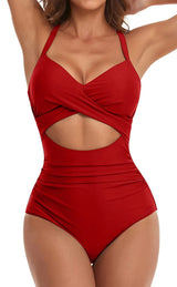 SORTYGO - Tropical Oasis Cut-Out One-Piece Swimsuit in Red 1