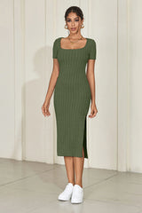 SORTYGO - Elegant Ribbed Square Neck Sheath Dress in