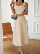 SORTYGO - Elegant Sleeveless A-Line Midi Dress in Apricot