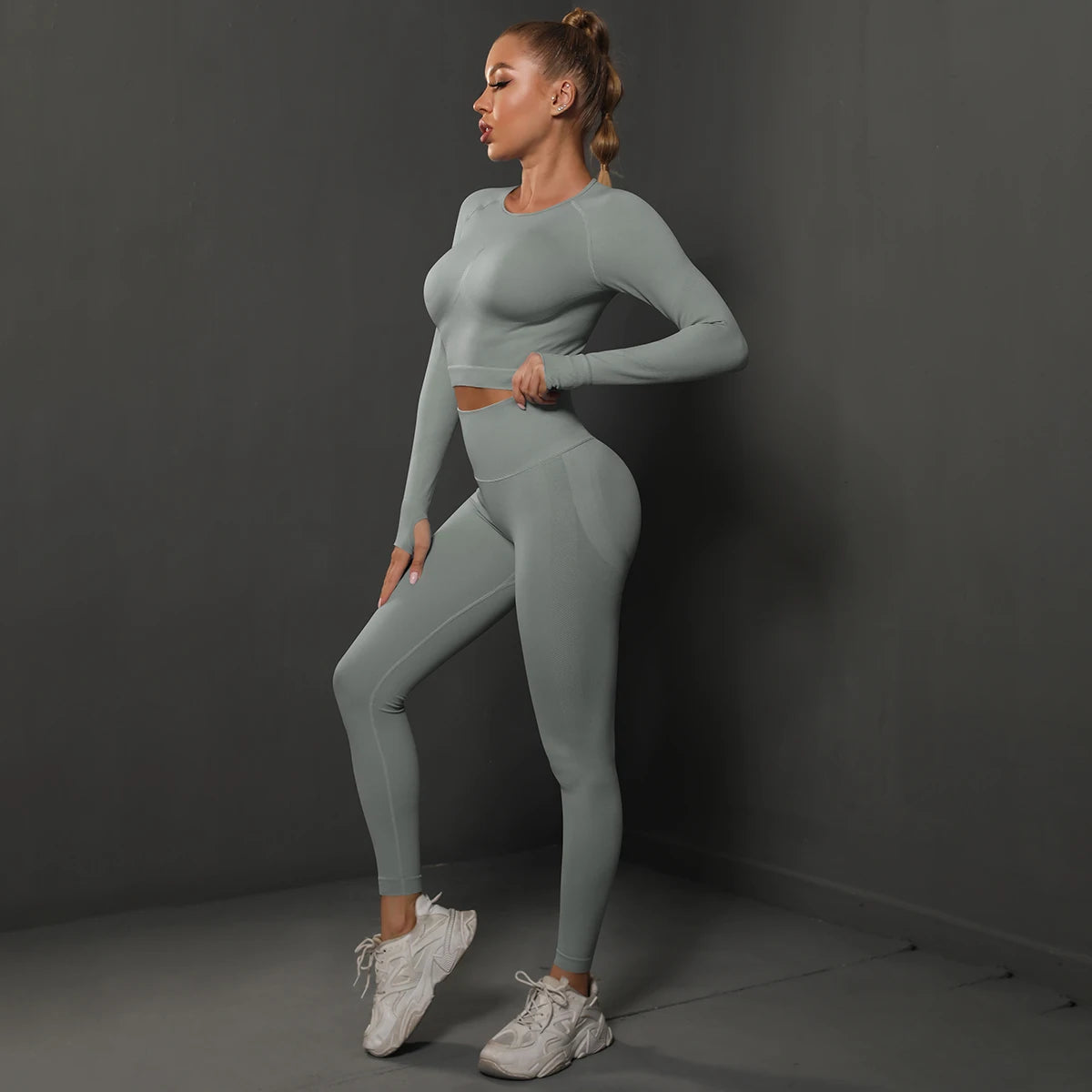 SORTYGO - ZenFlow Seamless Yoga Set in Light Grey