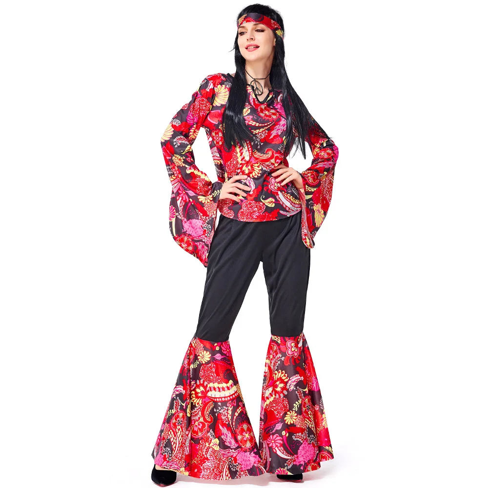 SORTYGO - Retro Flower Power Hippie Costume Set in Red