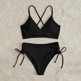 SORTYGO - High-Waist Lace-Up Bikini Set in Black