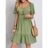 SORTYGO - OliveBreeze V-Neck Mini Dress in Green
