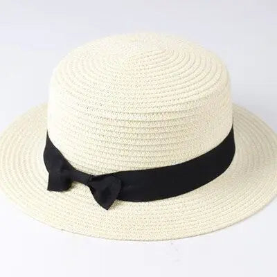 SORTYGO - Summer Beach Bowknot Straw Hat in Milk White One Size