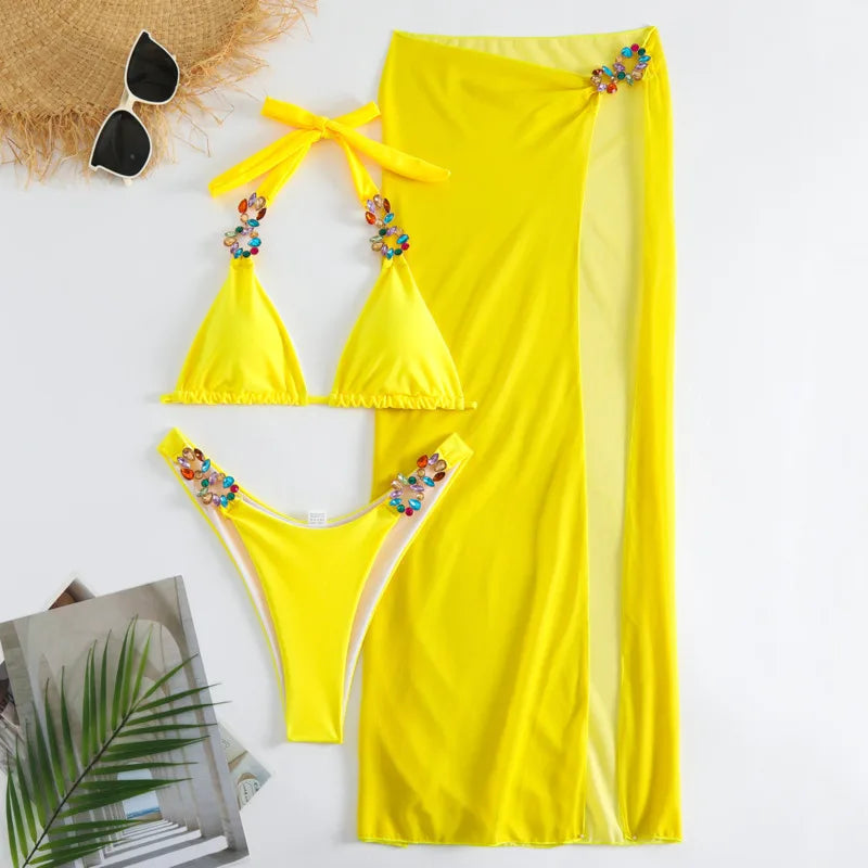 SORTYGO - Glow Rhinestone Bikini Set in Yellow