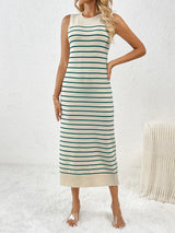 SORTYGO - Striped Sleeveless Midi Dress in Green