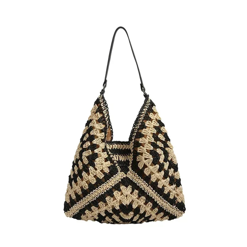 SORTYGO - Boho Chic Woven Tote Bag in Black