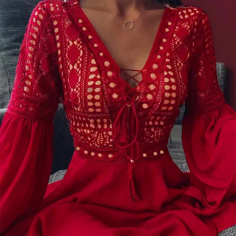 SORTYGO - Lace Elegance Mini Dress in Red
