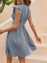 SORTYGO - Striped V-Neck Petal Sleeve Dress in