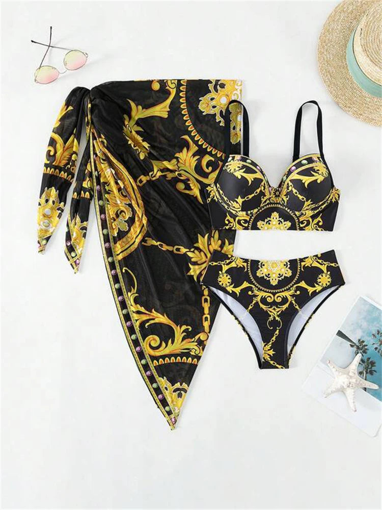 SORTYGO - Regal Radiance Three-Piece Swimsuit Set in