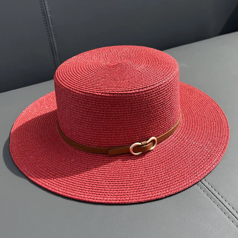 SORTYGO - Classic Wide Brim Straw Hat in Red 54-58cm