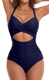 SORTYGO - Tropical Oasis Cut-Out One-Piece Swimsuit in Purplish Blue