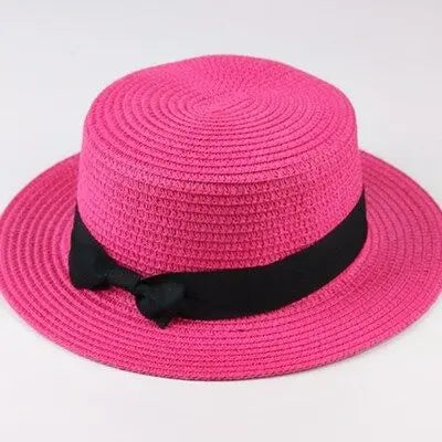 SORTYGO - Summer Beach Bowknot Straw Hat in Rose Red One Size