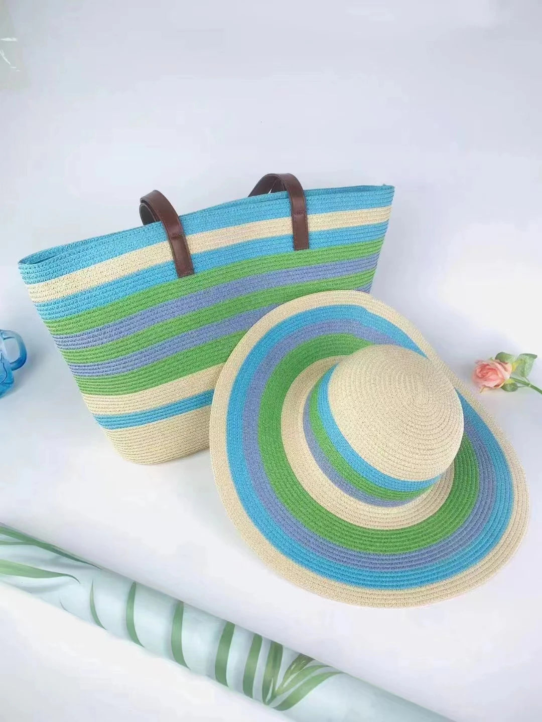 SORTYGO - Sea Breeze Summer Straw Hat and Tote Bag Set in 12 One Size