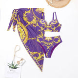 SORTYGO - Retro Waves Three-Piece Swimsuit Set in Purple