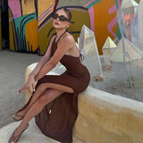 SORTYGO - Elegant Halter Backless Knit Maxi Beach Dress in SSTB2047Z1