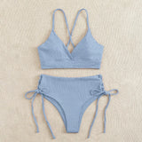 SORTYGO - High-Waist Lace-Up Bikini Set in Blue