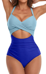 SORTYGO - Tropical Oasis Cut-Out One-Piece Swimsuit in Blue 3