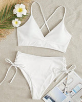 SORTYGO - High-Waist Lace-Up Bikini Set in White