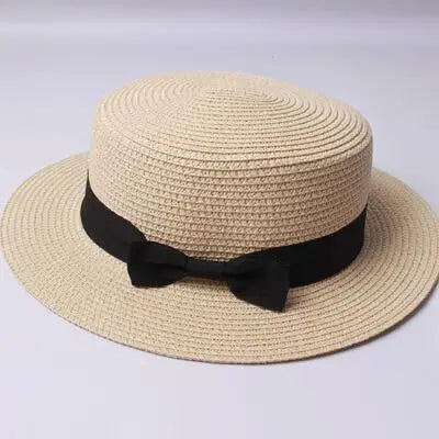 SORTYGO - Summer Beach Bowknot Straw Hat in Beige One Size