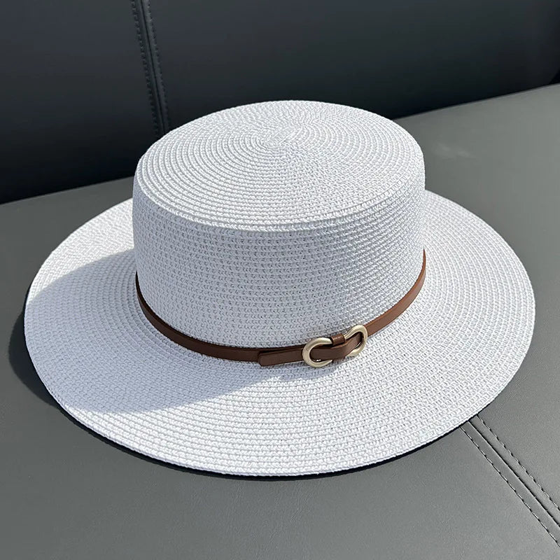 SORTYGO - Classic Wide Brim Straw Hat in White 54-58cm