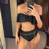 SORTYGO - Off-Shoulder High Waist Bikini Set in Black