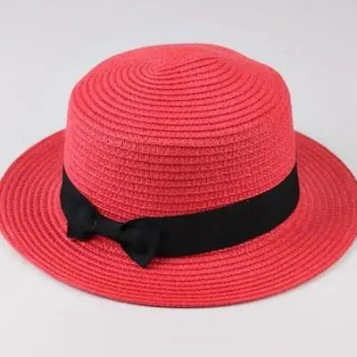 SORTYGO - Summer Beach Bowknot Straw Hat in Red One Size