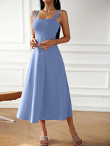 SORTYGO - Elegant Sleeveless A-Line Midi Dress in Blue