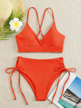 SORTYGO - High-Waist Lace-Up Bikini Set in Orange