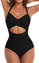 SORTYGO - Tropical Oasis Cut-Out One-Piece Swimsuit in Black