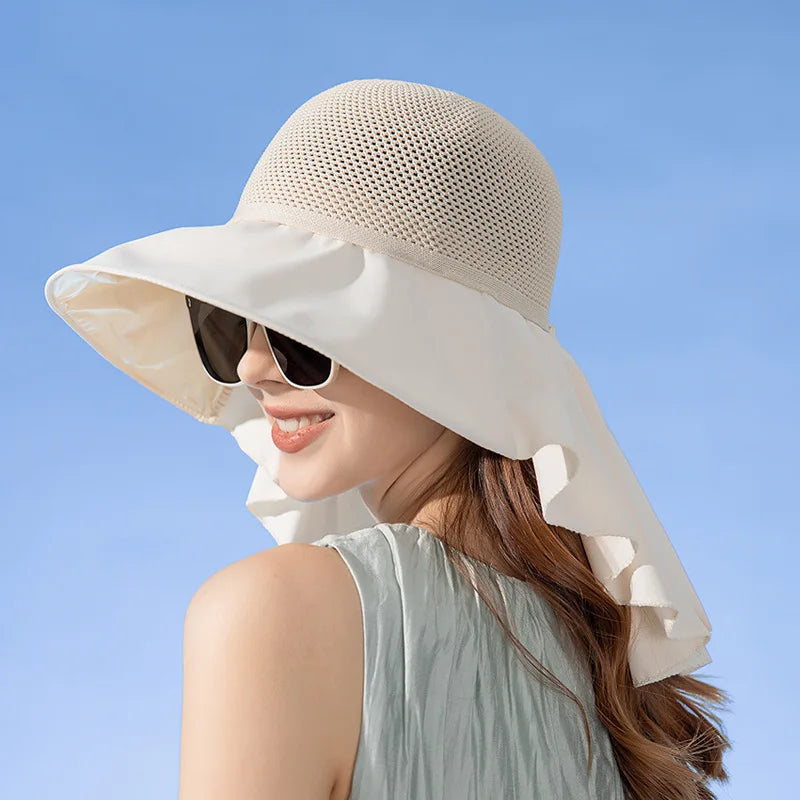 SORTYGO - Breathable Mesh Sun Hat with Elegant Neck Shawl in Beige