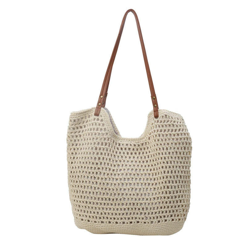 SORTYGO - Elegant Boho Summer Woven Tote Bag in Beige One Size