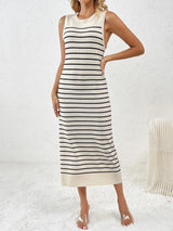 SORTYGO - Striped Sleeveless Midi Dress in Black