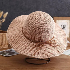 SORTYGO - Elegant Foldable Summer Beach Hat with Bow Detail in Pink