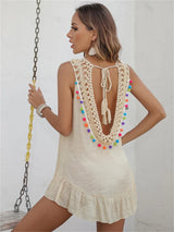 SORTYGO - Boho Charm Crochet Beach Dress in Beige