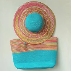 SORTYGO - Turquoise Delight Summer Straw Hat and Tote Bag Set in 10 One Size