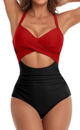 SORTYGO - Tropical Oasis Cut-Out One-Piece Swimsuit in Red 2