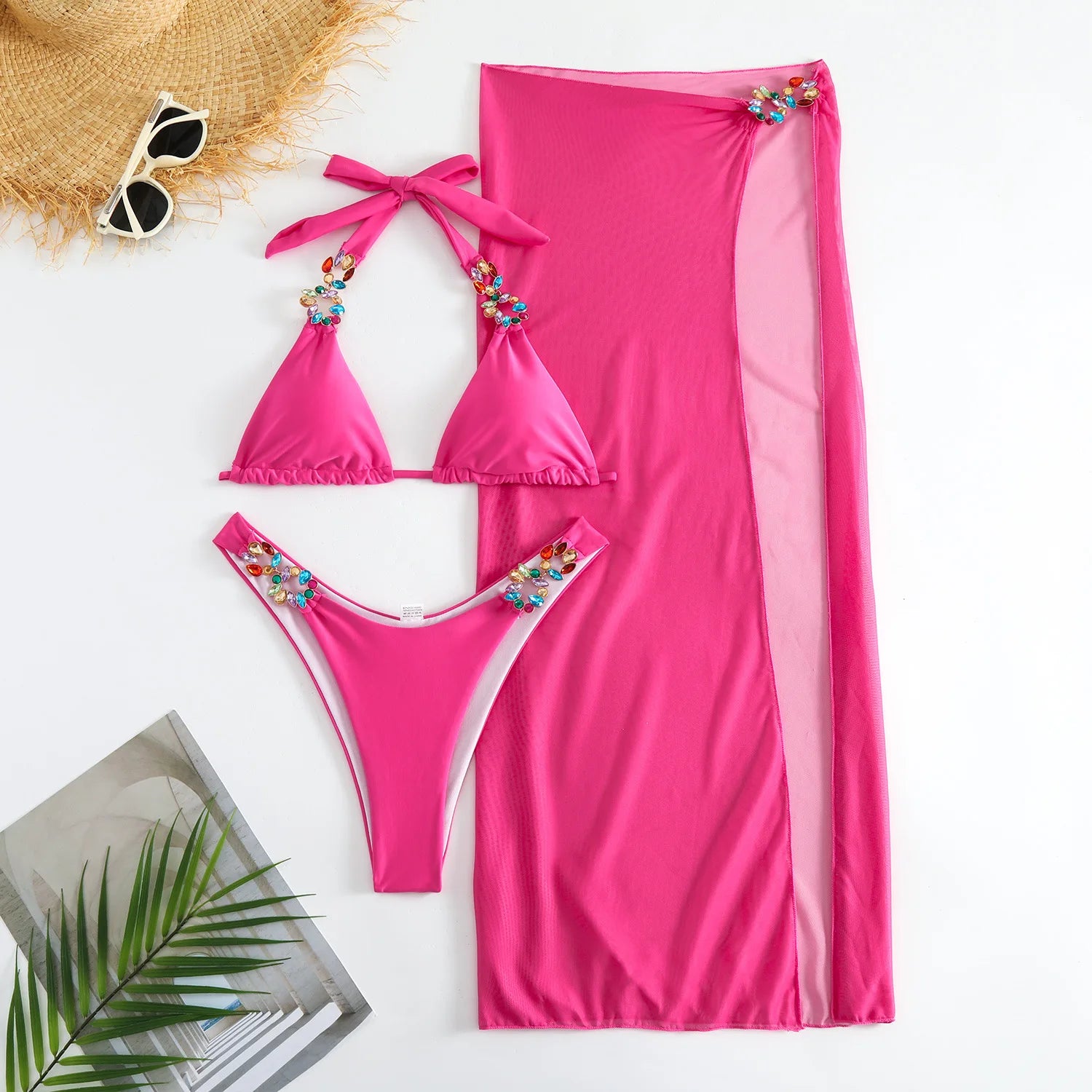 SORTYGO - Glow Rhinestone Bikini Set in Pink