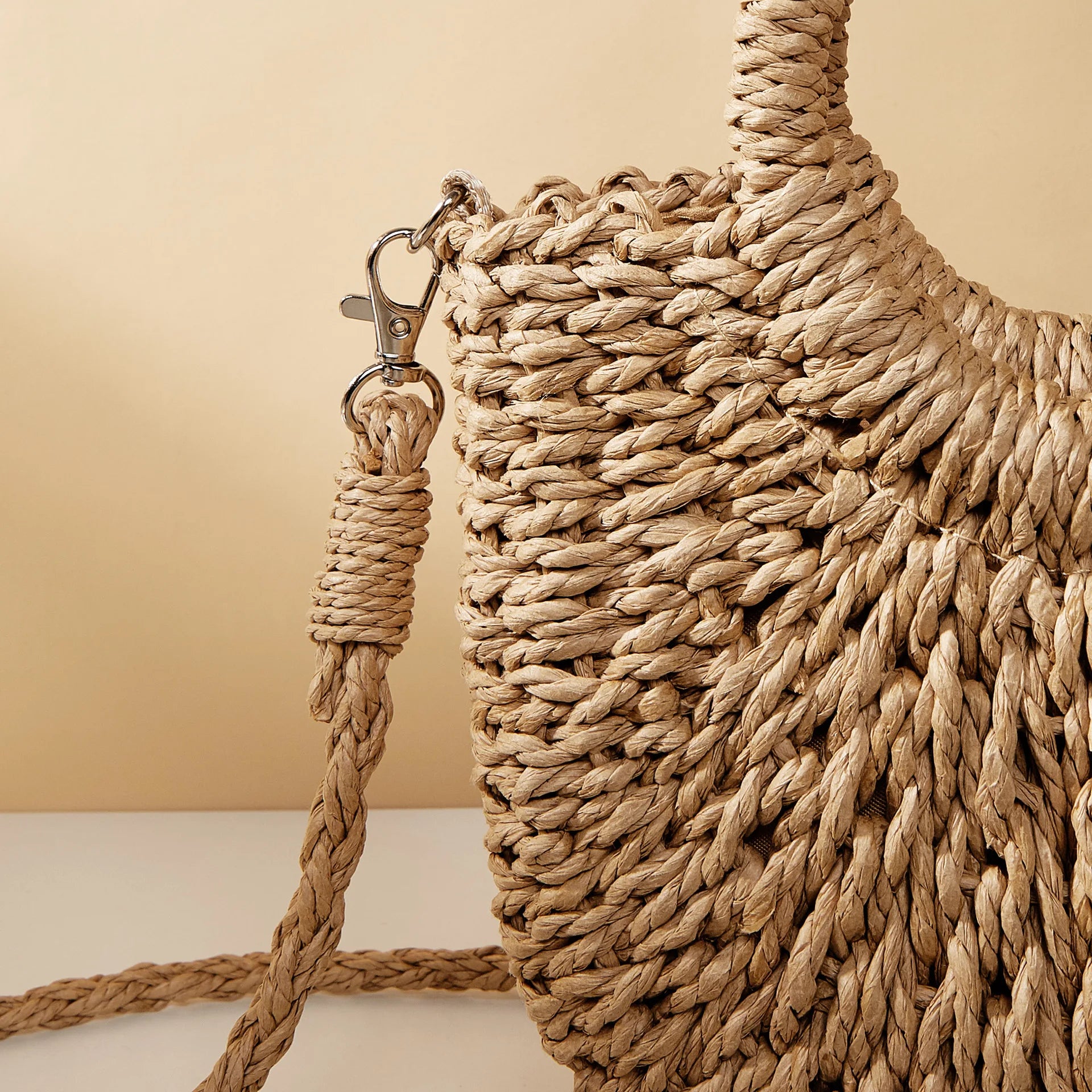 SORTYGO - Handwoven Straw Rattan Half-Moon Beach Handbag in