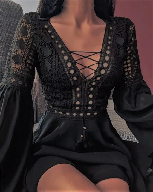 SORTYGO - Lace Elegance Mini Dress in Black