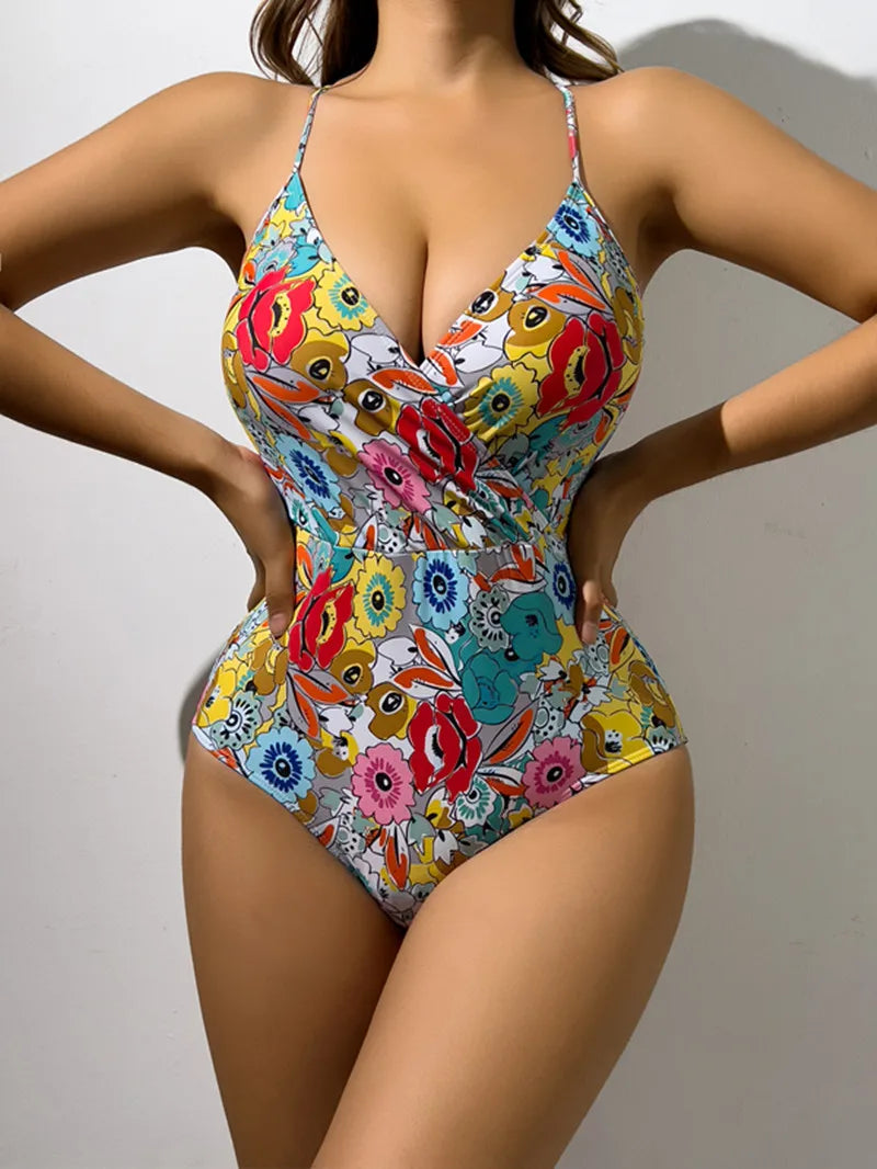 SORTYGO - Floral Fantasy One-Piece Swimsuit in Beige