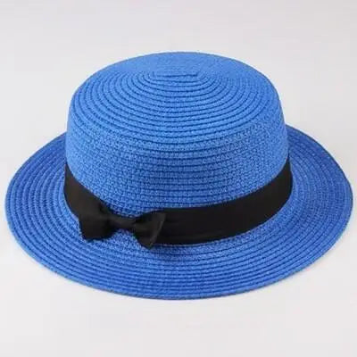 SORTYGO - Summer Beach Bowknot Straw Hat in Blue One Size
