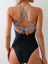 SORTYGO - Striped Elegance Cut-Out One-Piece Swimsuit in