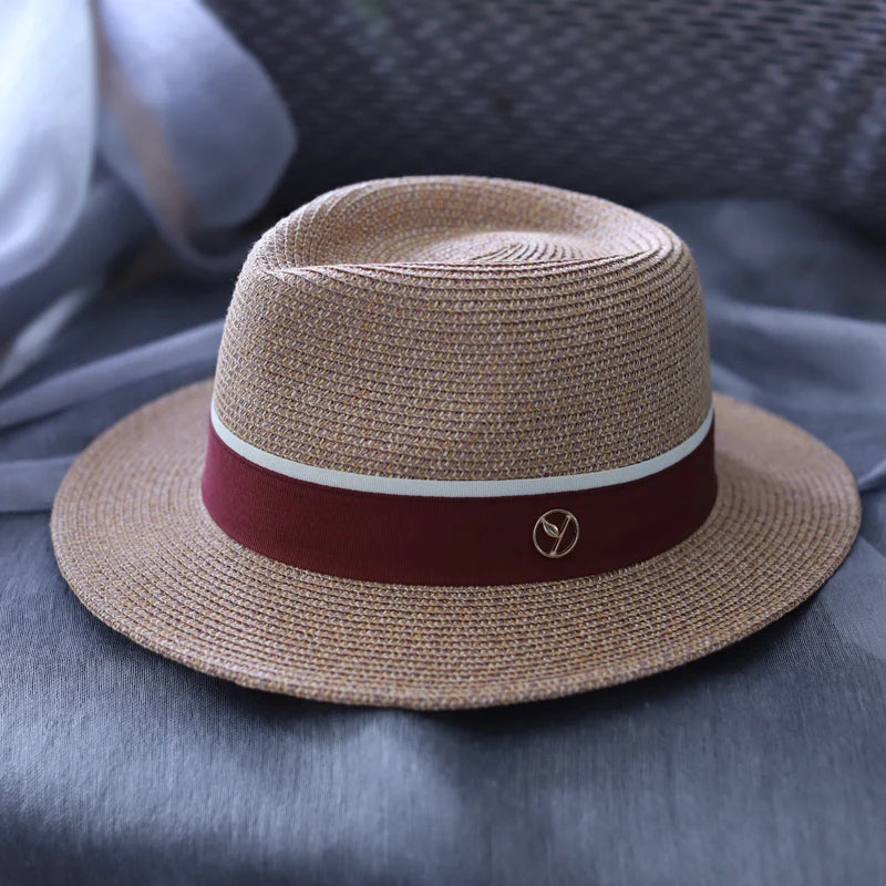 SORTYGO - Wide Brim Straw Fedora with Sun Protection in rubber red