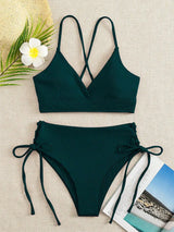 SORTYGO - High-Waist Lace-Up Bikini Set in Dark Green