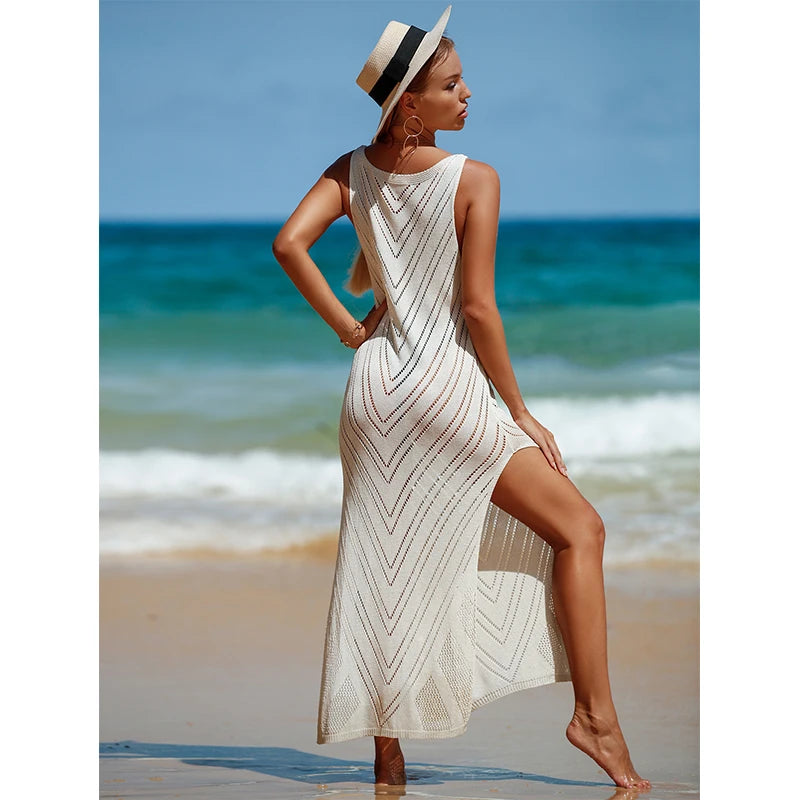 SORTYGO - Summer Knit Beach Dress Sleeveless Crochet Cover-Up in